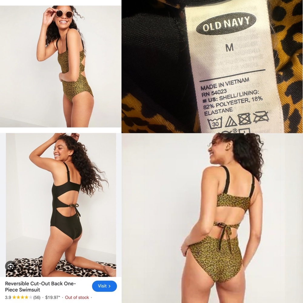 Reversible Leopard / Black Print One-Piece Swimsuit cut out bathing suit - Picture 17 of 17